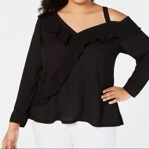INC Plus Size Asymmetrical-Ruffle Knit Top